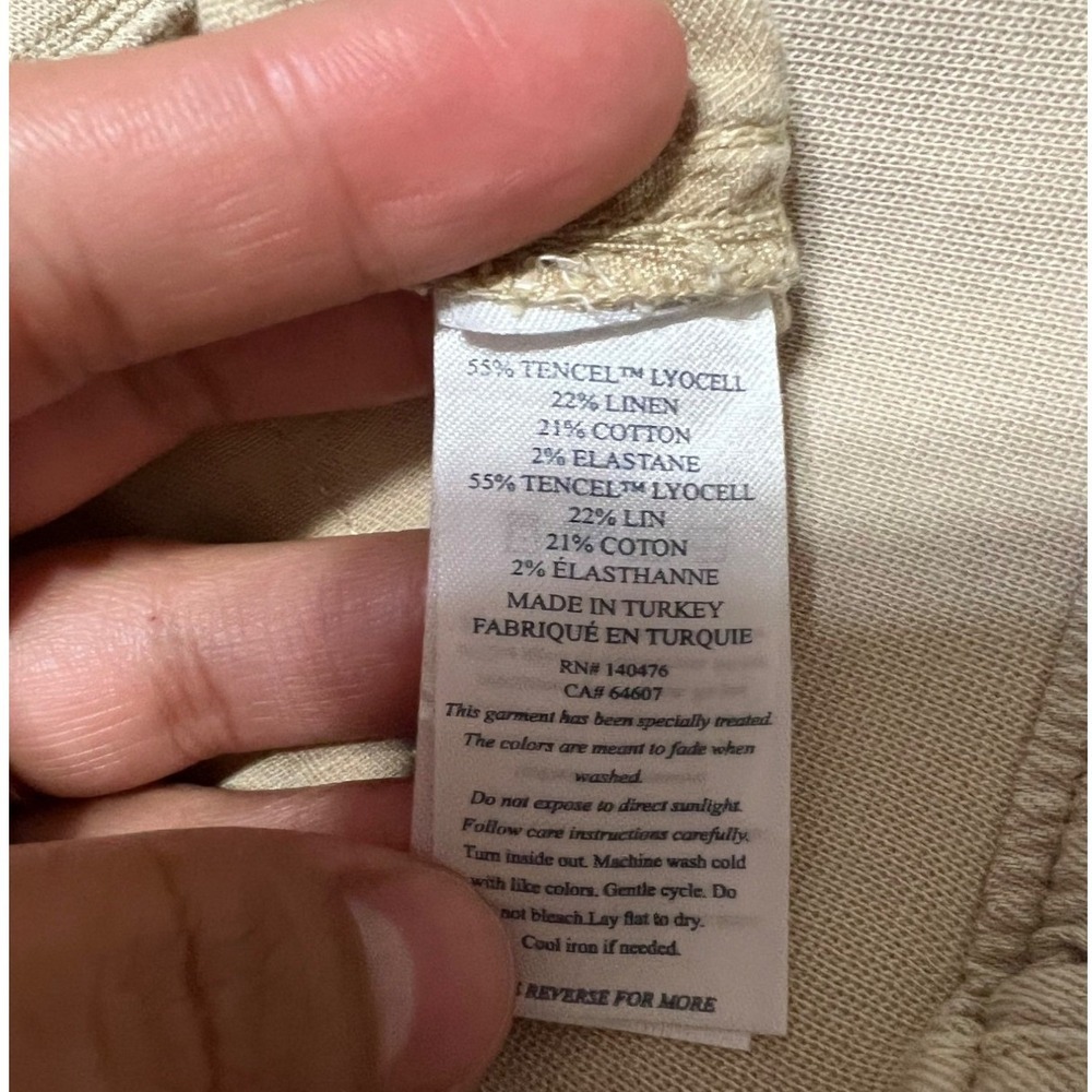 Faherty Khaki Cream Linen Blend Arlie Everyday Pant Tapered Pull On Stretchy S - Picture 7 of 9